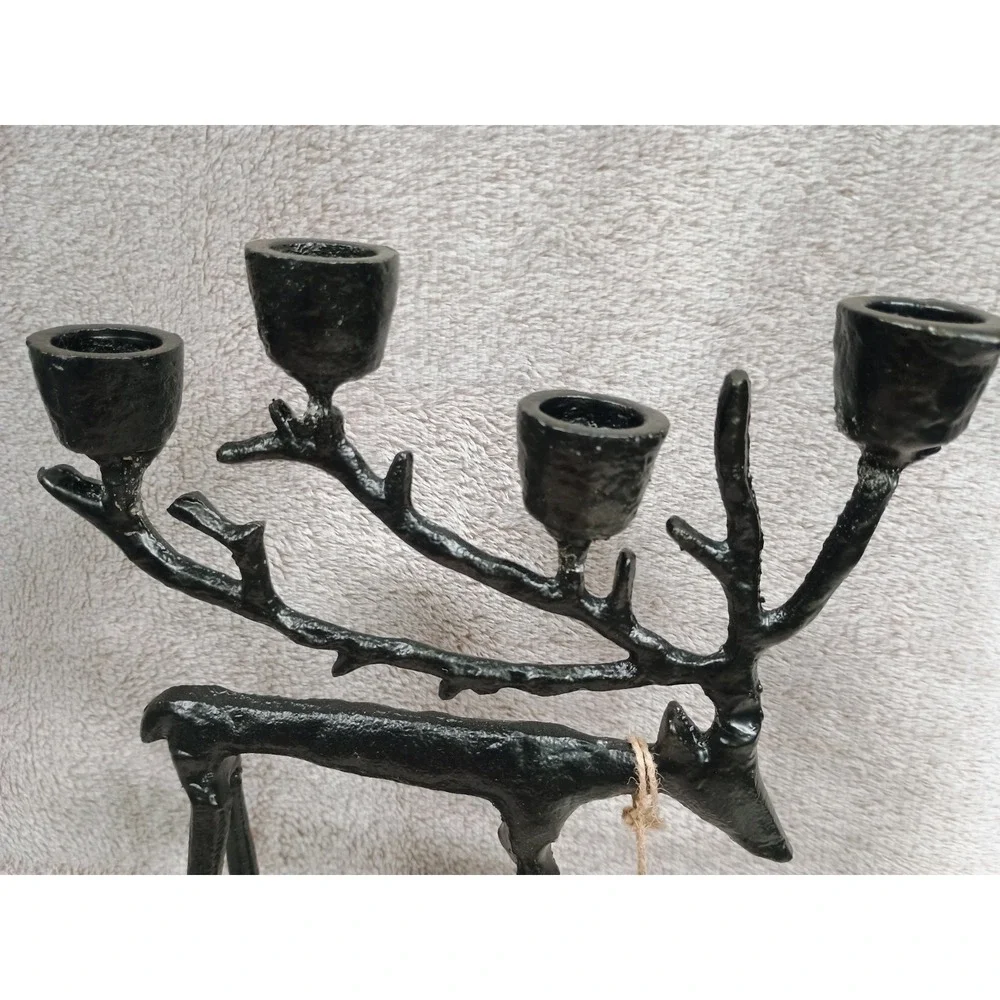ALDI Merry Moments‎ Black Metal Reindeer Taper Candleholder Holiday Decor 715517